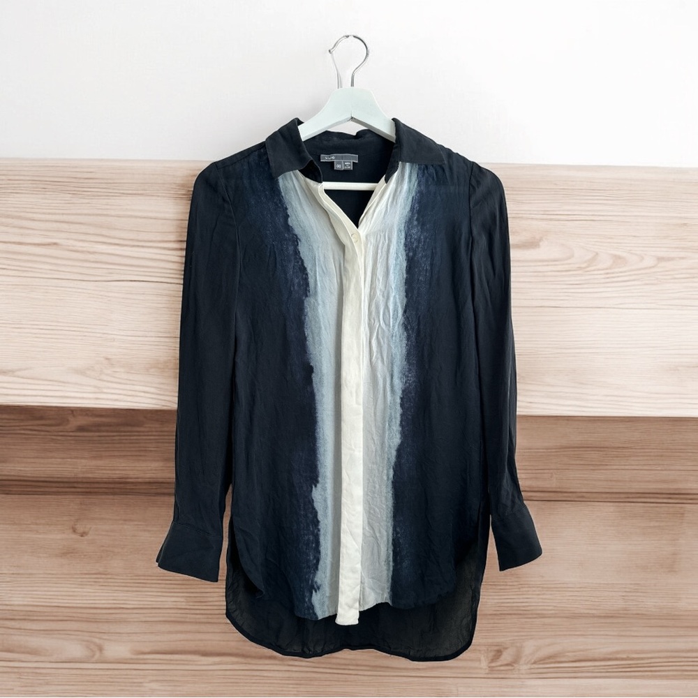 100% SILK | VINCE | Black and Cream Blouse US 00